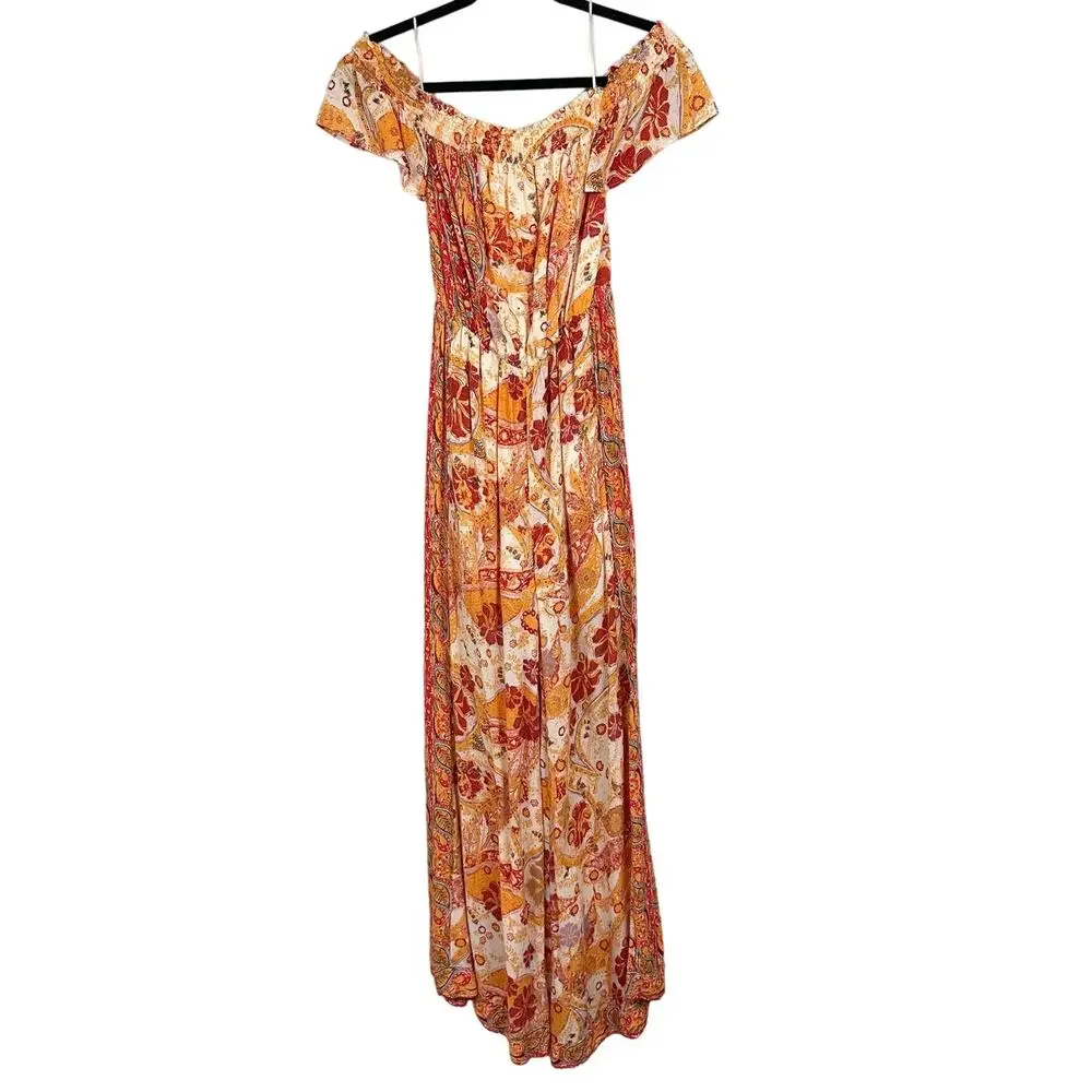 Free People Carmen Off The Shoulder Floral Jumpsuit‎ Wide Leg Boho Orange XS